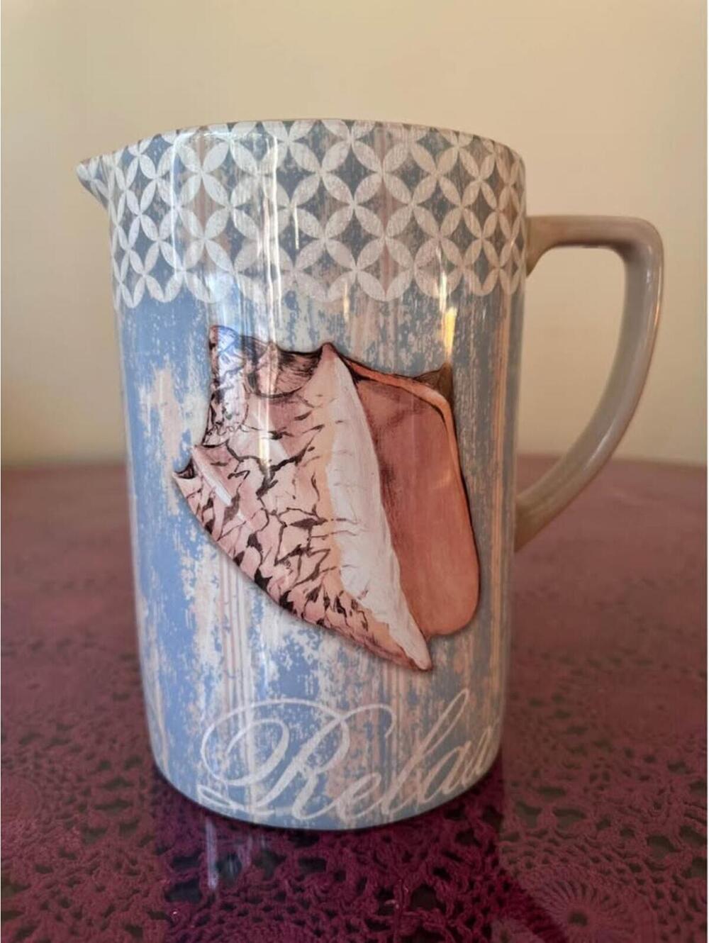 Certified International "Escape to the Sea" ceramic pitcher 8.5"